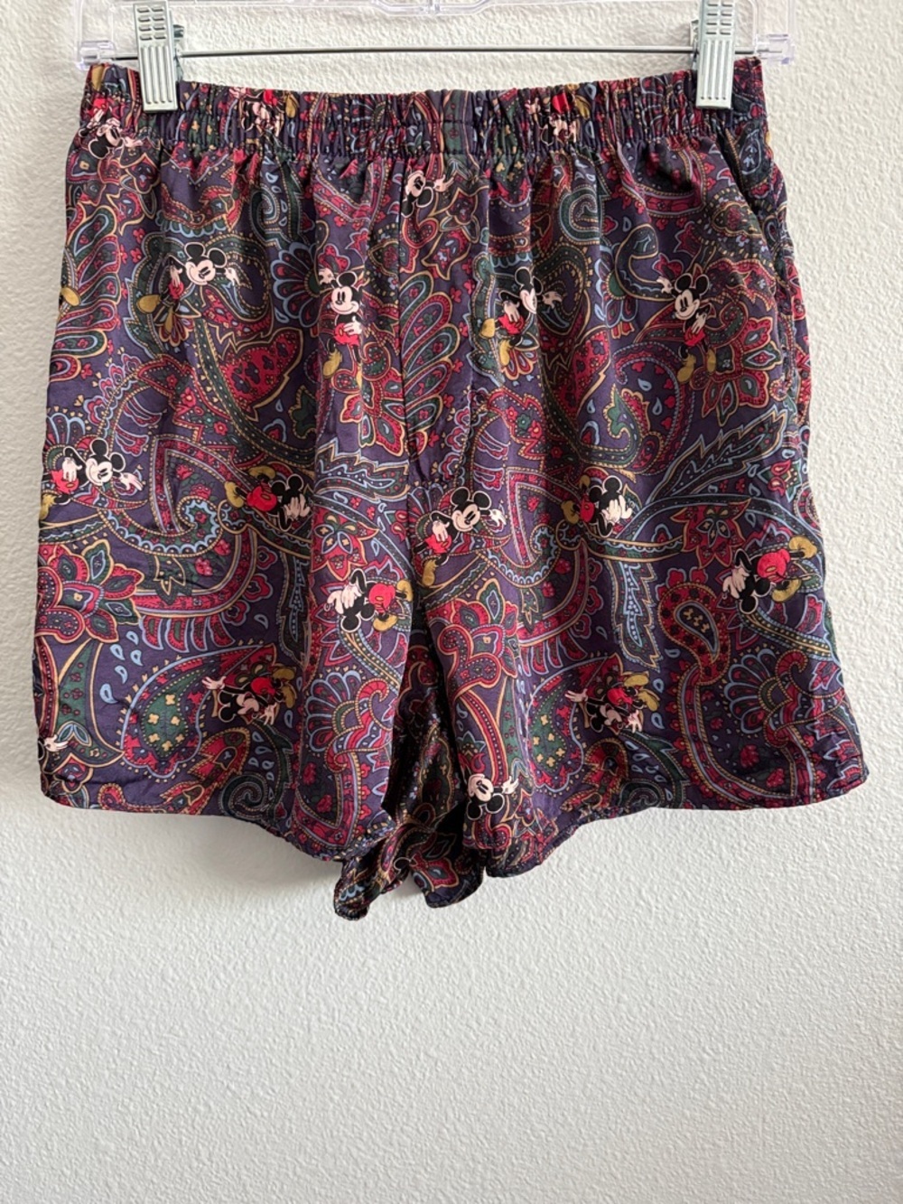 Disney Mickey Mouse Rare Paisley Silk Boxer Shorts Vintage Elastic Waist Size M